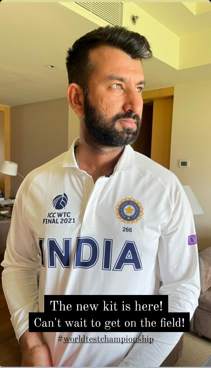 Cheteshwar Pujara shares a pic with India's kit for WTC final against New Zealand(Instagram) Cheteshwar Pujara shares a pic with India's kit for WTC final against New Zealand(Instagram)