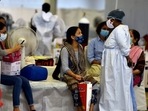 A health worker interacting with people at the Sri Guru Teg Bahadur Covid-19 Care Centre in New Delhi (Sanjeev Verma / HT Photo) A health worker interacting with people at the Sri Guru Teg Bahadur Covid-19 Care Centre in New Delhi (Sanjeev Verma / HT Photo)