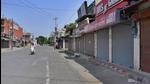 Model Town market in Ludhiana, Punjab, wears a deserted look during the weekend lockdown on Sunday, May 30. (by (Harsimar Pal Singh/HT photo) Model Town market in Ludhiana, Punjab, wears a deserted look during the weekend lockdown on Sunday, May 30. (by (Harsimar Pal Singh/HT photo)