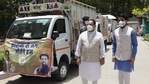 BJP president JP Nadda and Union minister of state, Finance, Anurag Thakur flagging off medical supplies to Himachal Pradesh. BJP president JP Nadda and Union minister of state, Finance, Anurag Thakur flagging off medical supplies to Himachal Pradesh.
