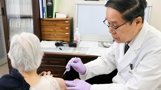 Kyodo News reported that Japan's vaccination programme was launched in February for front-line health workers and expanded to those 65 and older in April.(AP file photo) Kyodo News reported that Japan's vaccination programme was launched in February for front-line health workers and expanded to those 65 and older in April.(AP file photo)