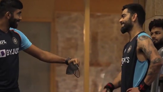 Jasprit Bumrah, Virat Kohli and Rishabh Pant in training.(Screengrab)