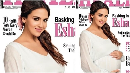 Esha Deol flaunted her baby bump as she featured in the October 2017 edition of Health and Nutrition.(Instagram/imeshadeol)
