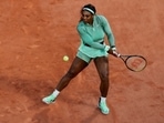 Serena Williams of the US in action during her first-round match against Romania's Irina-Camelia