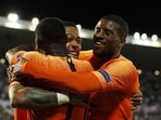 File Photos of the Netherlands players celebrating. 