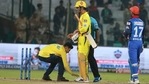 A fan touches MS Dhoni's feet during an IPL 2018 match: File photo(Twitter) A fan touches MS Dhoni's feet during an IPL 2018 match: File photo(Twitter)