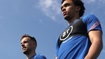 Defender Trent Alexander-Arnold (right) and Jordan Henderson at England training.(Twitter/England) Defender Trent Alexander-Arnold (right) and Jordan Henderson at England training.(Twitter/England)