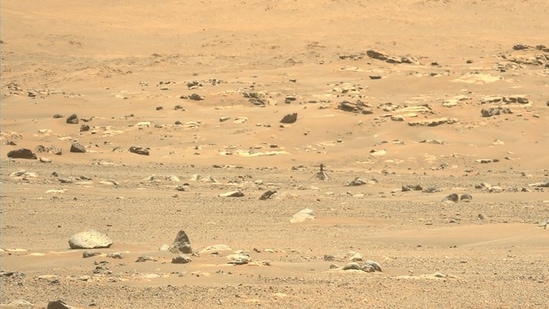 This photo shows NASA's Ingenuity Mars Helicopter after its sixth flight on May 23, 2021, captured by the Mastcam-Z imager aboard Nasa's Perseverance rover.(NASA/JPL-Caltech/ASU/MSSS)
