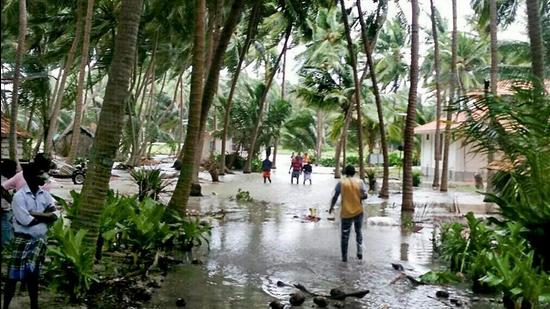 A view of a flooded locality in Lakshadweep following Cyclone Ockhi in 2017. (File photo) A view of a flooded locality in Lakshadweep following Cyclone Ockhi in 2017. (File photo)