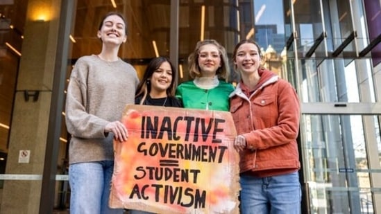 Australian child environmentalists, Laura Kirwin, Izzy Raj-Seppings, Ava Princi and Liv Heaton pose for a photo outside the Federal Court of Australia in Sydney, Thursday, May 27, 2021. (AP) Australian child environmentalists, Laura Kirwin, Izzy Raj-Seppings, Ava Princi and Liv Heaton pose for a photo outside the Federal Court of Australia in Sydney, Thursday, May 27, 2021. (AP)