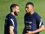 Kylian Mbappe (left) and Karim Benzema in training.