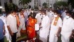 AINRC leader N Rangasamy elected as leader of the legislature party of NDA and staked claim to form government by presenting a letter to Lt Governor Tamilisai Soundararajan during a meeting with her at Raj Nivas in Puducherry on May 3.(PTI) AINRC leader N Rangasamy elected as leader of the legislature party of NDA and staked claim to form government by presenting a letter to Lt Governor Tamilisai Soundararajan during a meeting with her at Raj Nivas in Puducherry on May 3.(PTI)