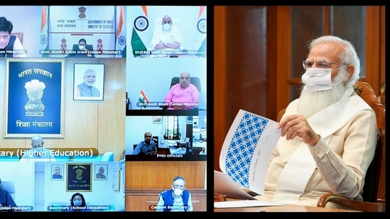 Prime Minister Narendra Modi chairs a review meeting regarding the CBSE Class 12 Board exams, through video conferencing, in New Delhi, Tuesday, June 1, 2021. (PTI) Prime Minister Narendra Modi chairs a review meeting regarding the CBSE Class 12 Board exams, through video conferencing, in New Delhi, Tuesday, June 1, 2021. (PTI)