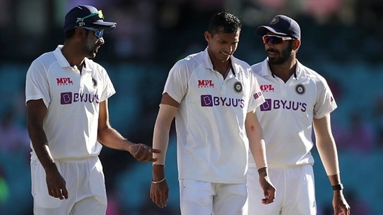 From Left: R Ashwin, Navdeep Saini and Jasprit Bumrah. (Getty Images)