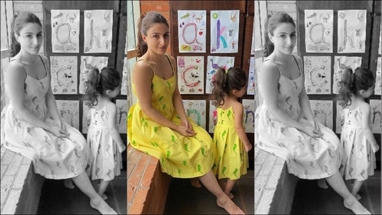 Soha Ali Khan-Inaaya twin and win our hearts in summery yellow strap dresses(Instagram/sakpataudi)