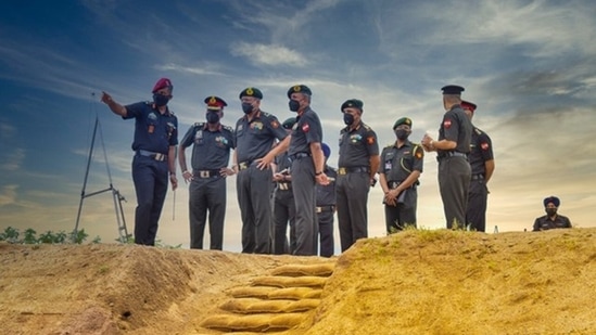 Lieutenant General RP Singh reviewing operational preparedness at Kharga Sappers. (ANI)