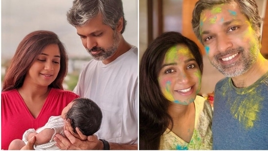 Shreya Ghoshal and her husband Shiladitya M with their newborn, Devyaan Mukhopadhyaya. 