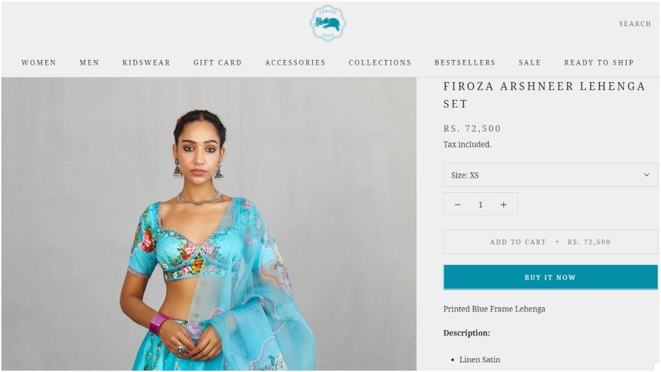 The Firoza Arshneer lehenga set lehenga will cost you ₹72,500.(torani.in)