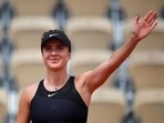 Ukraine's Elina Svitolina celebrates after winning her second-round match against Ann Li of the US