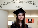 Zoe Isabella Rosales, 18, poses for a portrait in the front hallway of Marysville High School in Marysville, California on May 25. Rosales got a scholarship to Georgetown University in Washington, D.C. She aims to become a physician. The pandemic, Rosales told Reuters, has shown her how privileged she has been to have relatives who see education as a priority - and even to have simple tools like internet access that many students in her old foothill community lacked.(Brittany Hosea-Small / REUTERS)