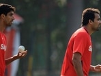 Ashish Nehra and Zaheer Khan train during the 2011 World Cup. (Getty Images) Ashish Nehra and Zaheer Khan train during the 2011 World Cup. (Getty Images)