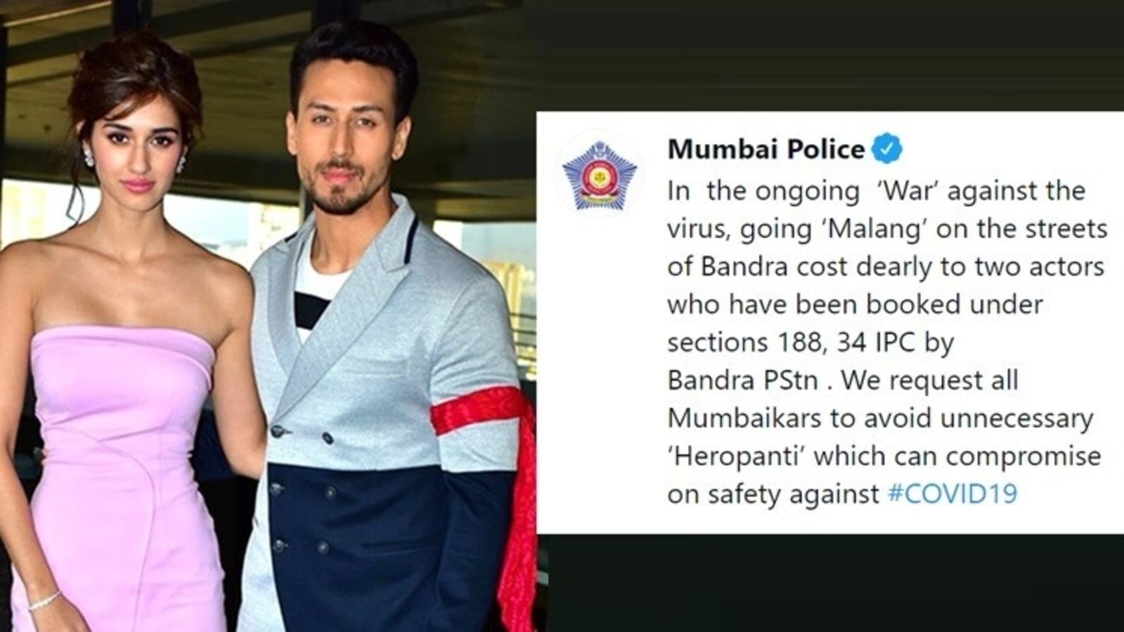 Mumbai Police take a dig at Tiger Shroff, Disha Patani for flouting Covid-19 rules: ‘Avoid unnecessary Heropanti’