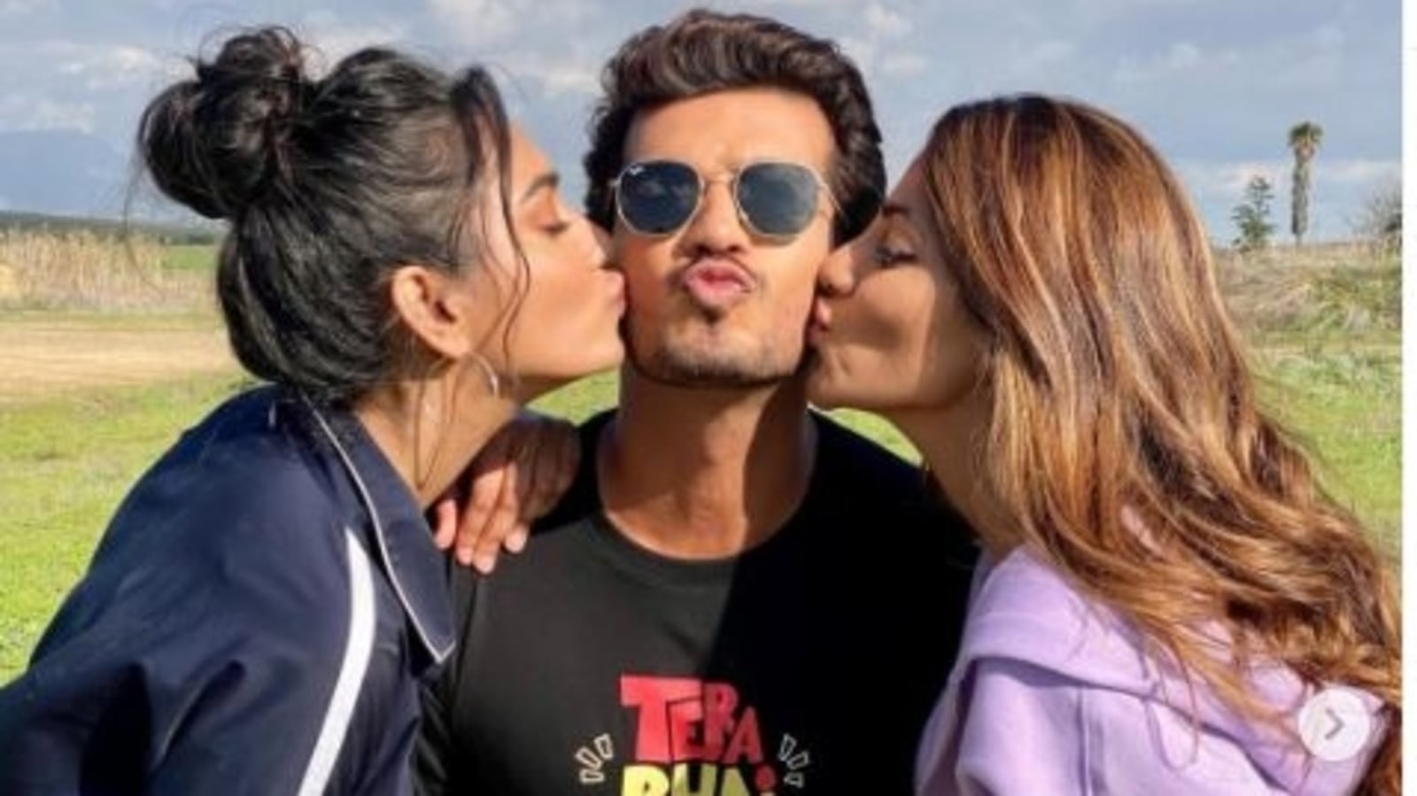 Nikki Tamboli shares photos as she, Sana Makbul kiss Arjun Bijlani on his cheeks: 'Bhai hoga tera'