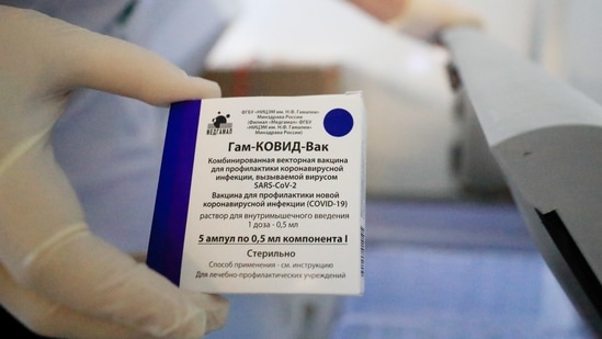 A medical worker holds a box of Sputnik V vaccine against the coronavirus disease (Covid-19) in Moscow.(Reuters File Photo)