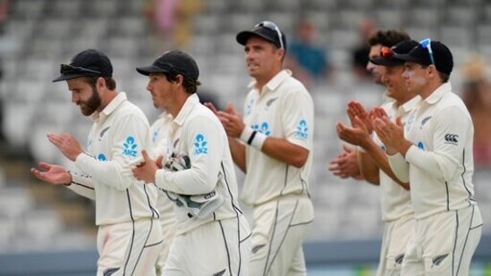 New Zealand's players leave the pitch at the end of play on the second day(AP)