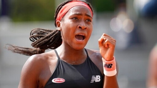United States's Coco Gauff celebrates after winning a point against China's Qiang Wang during their second-round match on day 5 of the French Open(AP)
