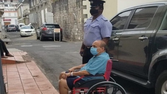 Fugitive businessman Mehul Choksi arrives at a Dominican court on Wednesday. (Antigua Newsroom )