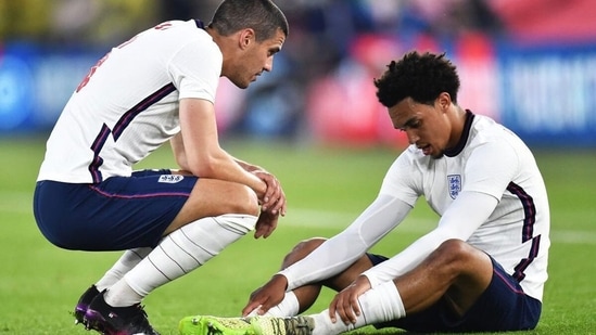 Trent Alexander-Arnold on the ground after injuring himself. (Twitter) Trent Alexander-Arnold on the ground after injuring himself. (Twitter)