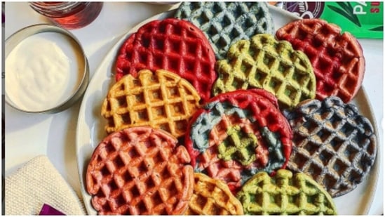 Rainbow waffles: Start your day with these bright, fun waffles. Serve with lots of whipped cream and wear a smile all day long.(Instagram/suncorefoods)