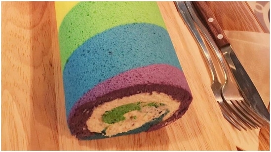Rainbow cake roll: This is not just a treat to the eyes but also your cravings. The rainbow chip frosting filling adds to the flavour. (Instagram/onnyloveo)