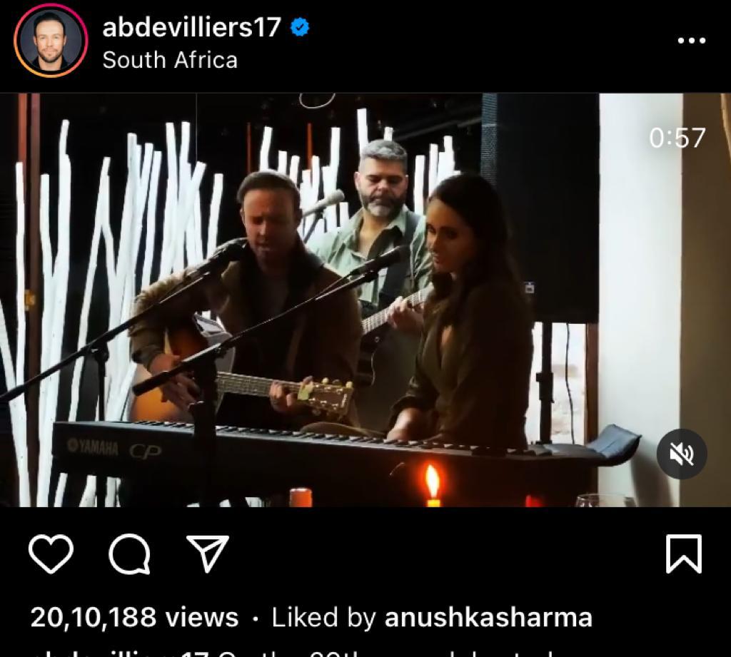 Anushka Sharma liked AB de Villiers singing video which he shared on Instagram. (Instagram/@abdevilliers17) Anushka Sharma liked AB de Villiers singing video which he shared on Instagram. (Instagram/@abdevilliers17)