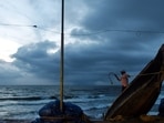 Dark clouds hover in the sky after the South-West monsoon made its footfall in Kerala, in Thiruvananthapuram, on June 3. According to the India Meteorological Department (IMD), the monsoon arrived in Kerala on June 3 two days behind schedule and advanced into parts of the south Arabian Sea, Lakshadweep, Tamil Nadu, southwest Bay of Bengal, and remaining areas of the Comorin-Maldives.(PTI)