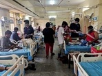 Gandhi Hospital doctors attend the Covid-19 patient in Hyderabad on Monday. (ANI Photo)