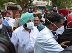 Punjab CM Amarinder Singh leaving after the meeting with Congress panel in New Delhi