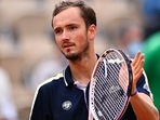 Russia's Daniil Medvedev celebrates after winning against Reilly Opelka of the US during their men's singles third round tennis match on Day 6 of The Roland Garros 2021 French Open tennis tournament in Paris. Russia's Daniil Medvedev celebrates after winning against Reilly Opelka of the US during their men's singles third round tennis match on Day 6 of The Roland Garros 2021 French Open tennis tournament in Paris.