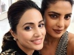 Hina Khan poses with Priyanka Chopra.