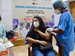 Mumbai: A health worker administers a dose of the COVID-19 vaccine to a journalist, during a special vaccination drive for journalists and their family members, organised by Mumbai Press Club with Surya Hospital, in Mumbai, on Friday, June 4, 2021. (PTI) Mumbai: A health worker administers a dose of the COVID-19 vaccine to a journalist, during a special vaccination drive for journalists and their family members, organised by Mumbai Press Club with Surya Hospital, in Mumbai, on Friday, June 4, 2021. (PTI)