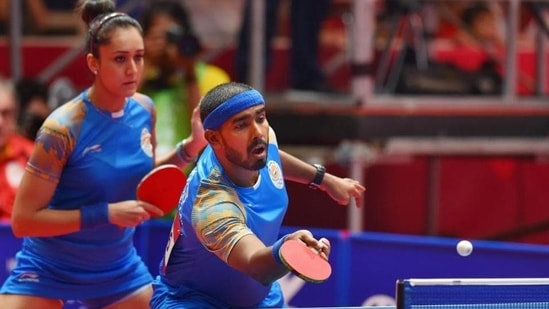 The pair of Sharath Kamal (in front) &amp; Manika Batra.( PTI)