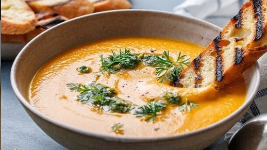Carrot soup: This is the perfect dish for a cold winter day. It is not just delicious but also very healthy since it is packed with fibre.(Instagram/loveandoliveoil)