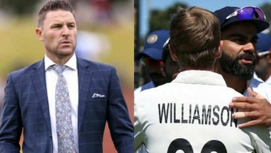 File Photos of Brendon McCullum (left) and Virat Kohli and Kane Williamson.(HT Collage) File Photos of Brendon McCullum (left) and Virat Kohli and Kane Williamson.(HT Collage)