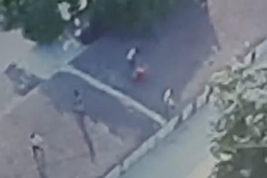 A screengrab of video transmitted by the drone used by UP police over Jaunpur district police (Sourced)