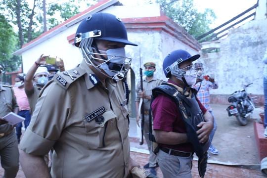 Senior IPS officer SK Bhagat outside the Jaunpur district jail as the police tried to regain complete control of the prison. (Sourced)