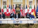 Britain's Chancellor of the Exchequer Rishi Sunak speaks at a meeting of finance ministers from across the G7 nations ahead of the G7 leaders' summit.