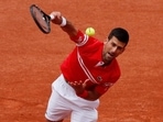 Roland Garros, Paris, France - June 5, 2021 Serbia's Novak Djokovic in action during his third round match against Lithuania's Ricardas Berankis 
