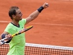 Spain's Rafael Nadal celebrates after defeating Britain's Cameron Norrie during their third round match on day 7, of the French Open tennis tournament at Roland Garros in Paris, France, Saturday, June 5, 2021. Spain's Rafael Nadal celebrates after defeating Britain's Cameron Norrie during their third round match on day 7, of the French Open tennis tournament at Roland Garros in Paris, France, Saturday, June 5, 2021.