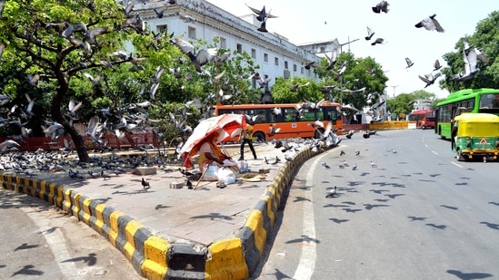 A deserted look of Connaught Place during the weekend lockdown in the state amid the rise in Covid-19 cases in New Delhi on Saturday. (ANI Photo ) A deserted look of Connaught Place during the weekend lockdown in the state amid the rise in Covid-19 cases in New Delhi on Saturday. (ANI Photo )